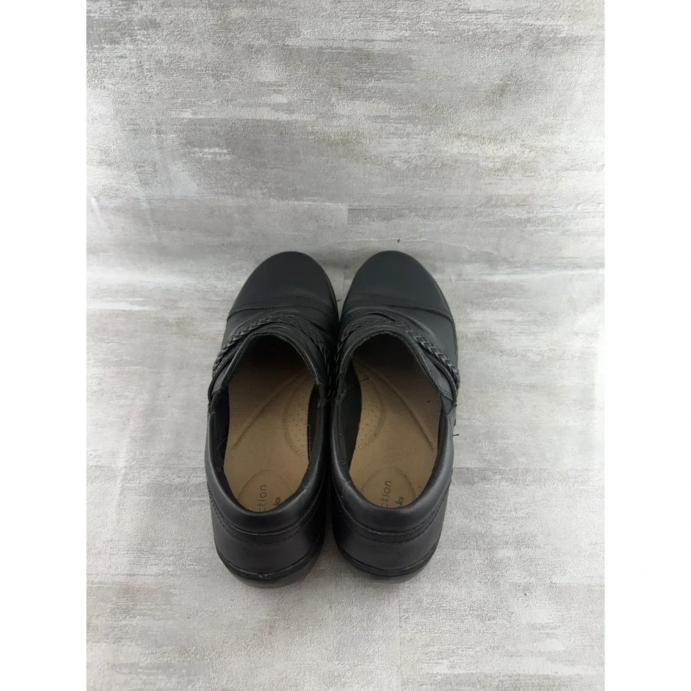 Clarks Collection Black Leather Pleated Braided Loafers Women Sz 8.5M